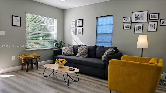 living room featuring light wood-type flooring