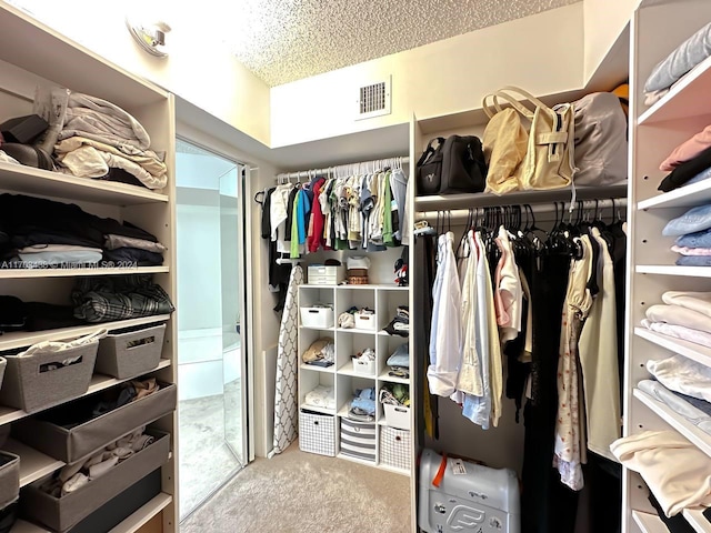 spacious closet featuring light carpet