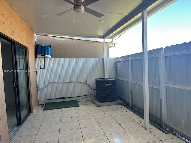 view of patio / terrace with central air condition unit and ceiling fan