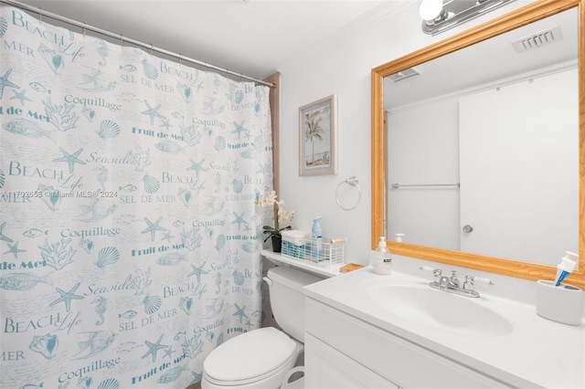 bathroom with a shower with curtain, vanity, and toilet