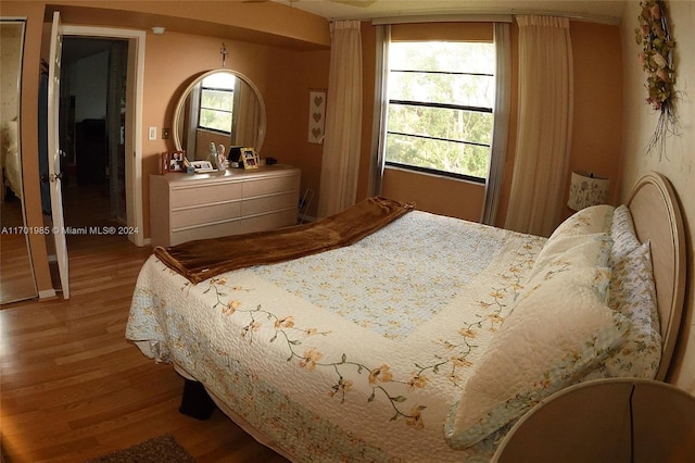 bedroom featuring wood-type flooring and a closet