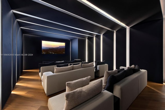 cinema room featuring hardwood / wood-style flooring