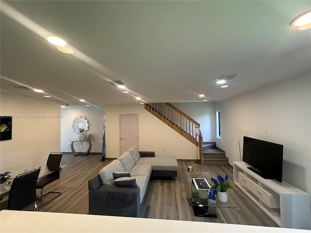 living room with hardwood / wood-style floors