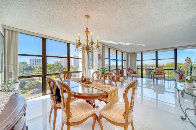 tiled dining space featuring floor to ceiling windows and plenty of natural light