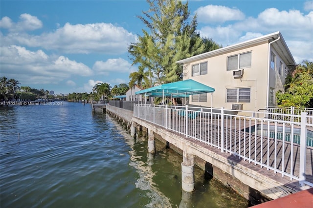 view of dock with a water view