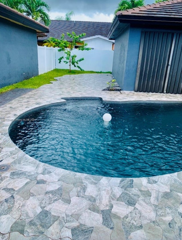 view of swimming pool with a patio area