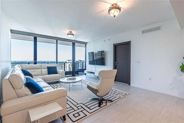 living room with expansive windows