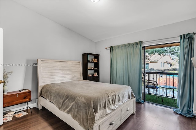 bedroom with dark hardwood / wood-style flooring and access to outside