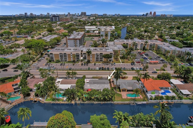 aerial view with a water view