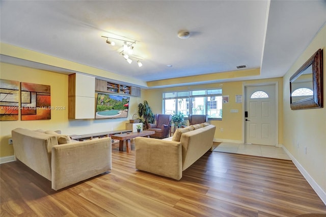 living room with hardwood / wood-style floors