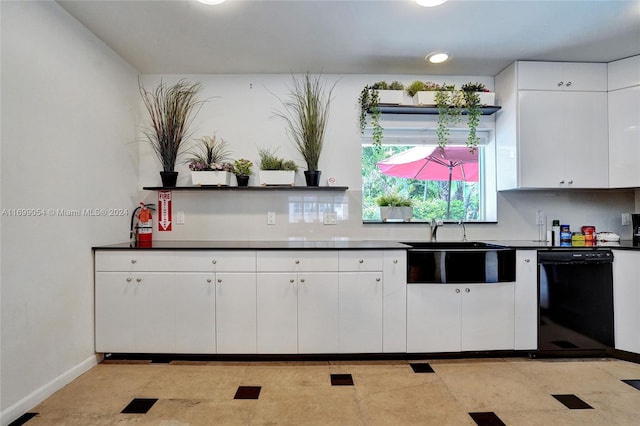 kitchen with white cabinetry, dishwasher, and sink