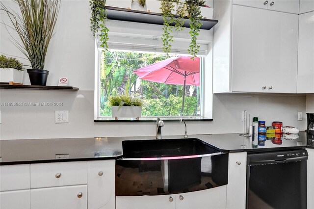 kitchen featuring white cabinetry, dishwasher, and sink