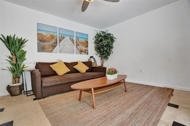 living room with ceiling fan