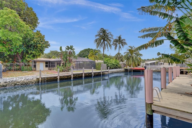 dock area with a water view