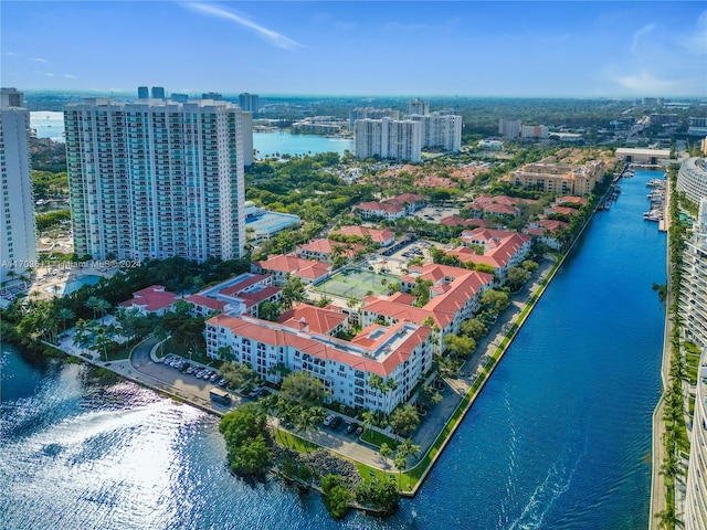 aerial view featuring a water view