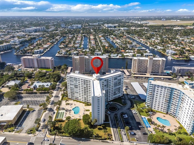 aerial view featuring a water view