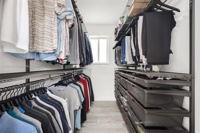 walk in closet featuring light hardwood / wood-style flooring