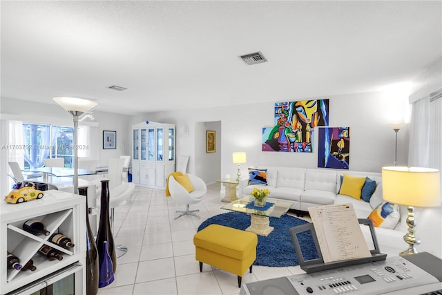 living room featuring light tile patterned floors