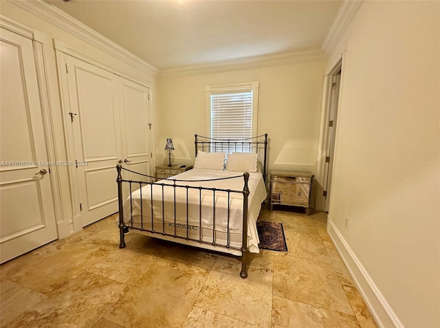 bedroom with ornamental molding