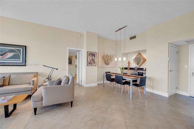 living room featuring light tile patterned floors