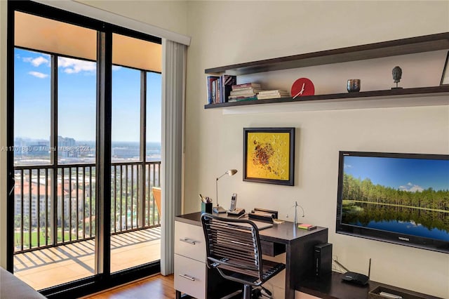 office area featuring light hardwood / wood-style floors