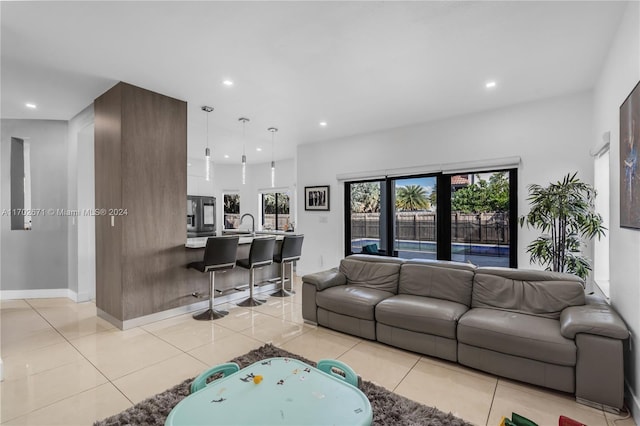 view of tiled living room