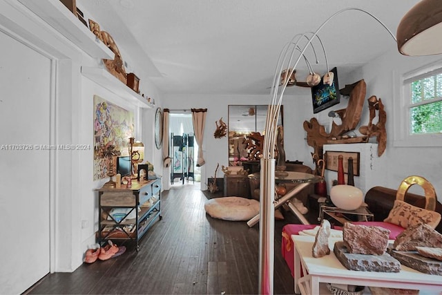 interior space with dark wood-type flooring