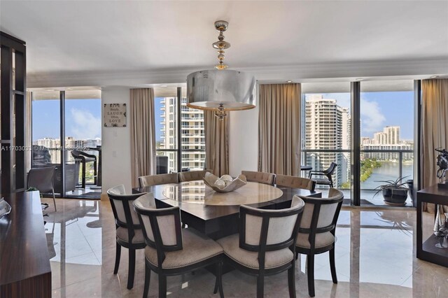 dining area with expansive windows, light tile patterned floors, and a wealth of natural light