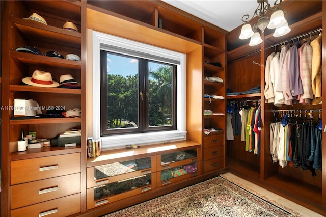 walk in closet with hardwood / wood-style floors