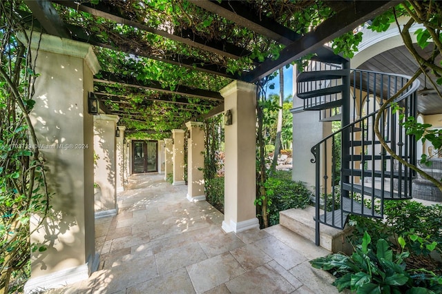 5935 Moss Ranch Rd, Pinecrest, FL 33156 - view of patio featuring stairs and a pergola