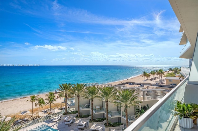 property view of water featuring a beach view