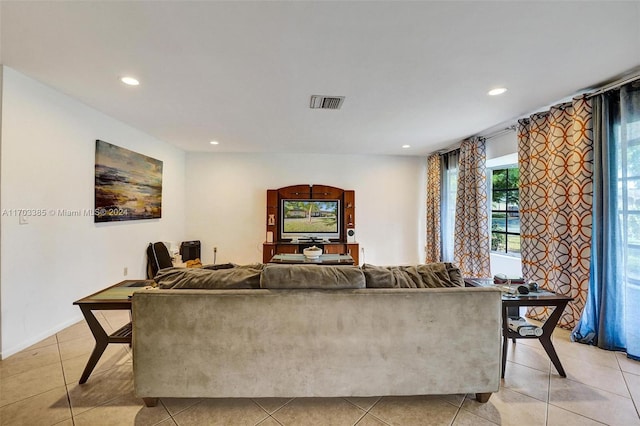 living room featuring light tile patterned floors