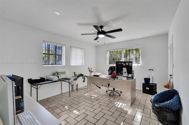 5650 SW 5th St, Plantation, FL 33317 - office area featuring brick patterned floors and ceiling fan