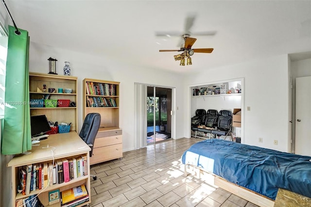 5650 SW 5th St, Plantation, FL 33317 - bedroom with access to exterior, an office area, and a ceiling fan