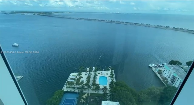 aerial view with a water view