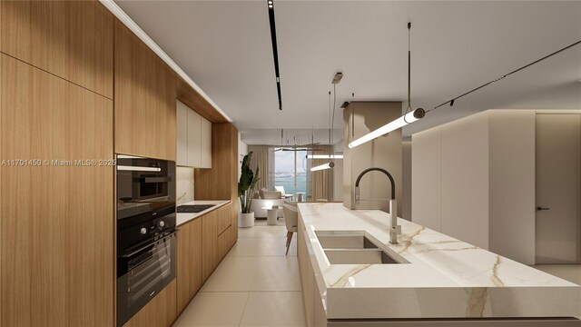 tiled dining area featuring wooden walls