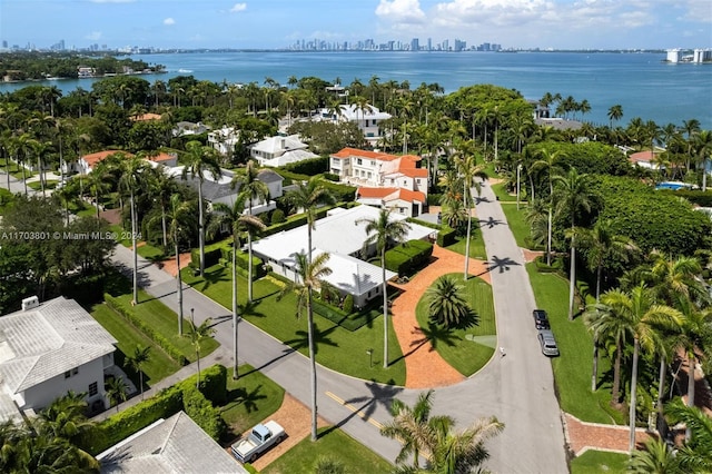 bird's eye view featuring a water view