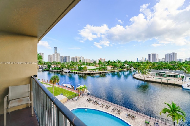 exterior space with a water view