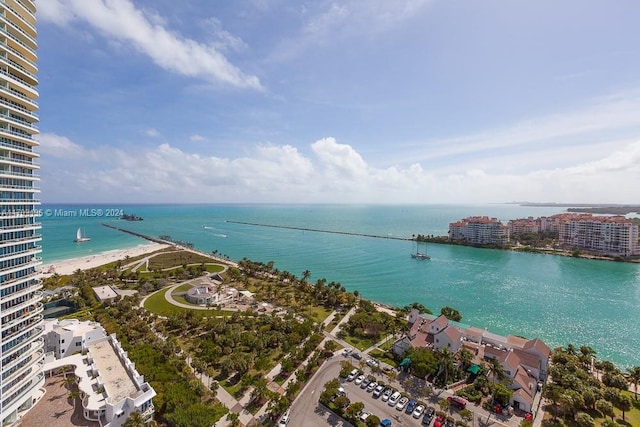 bird's eye view featuring a water view