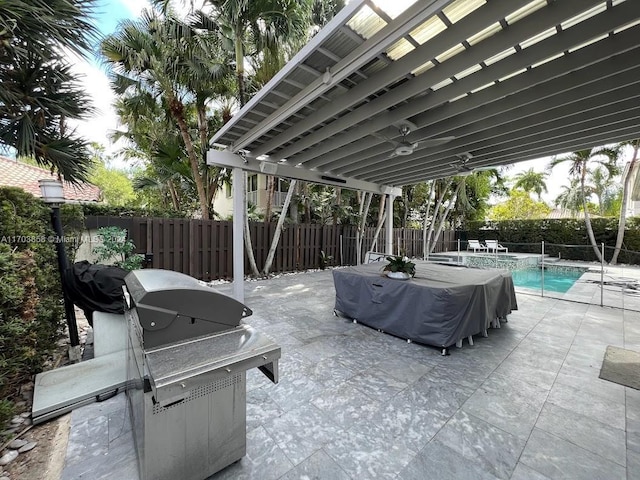 view of patio / terrace featuring a fenced in pool