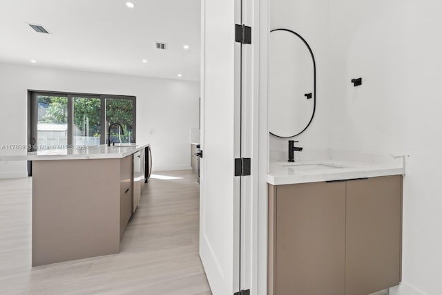 bathroom featuring wood-type flooring and sink