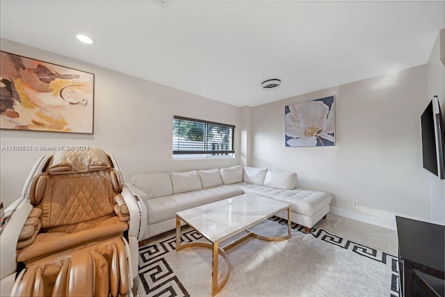 living room with tile patterned floors