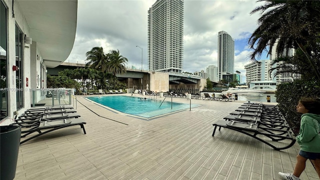 view of pool featuring a patio