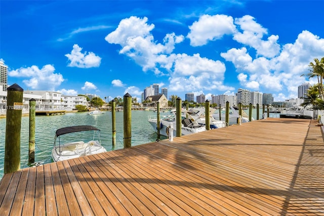 view of dock with a water view