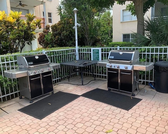 view of patio featuring a grill