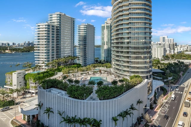 exterior space featuring a water view