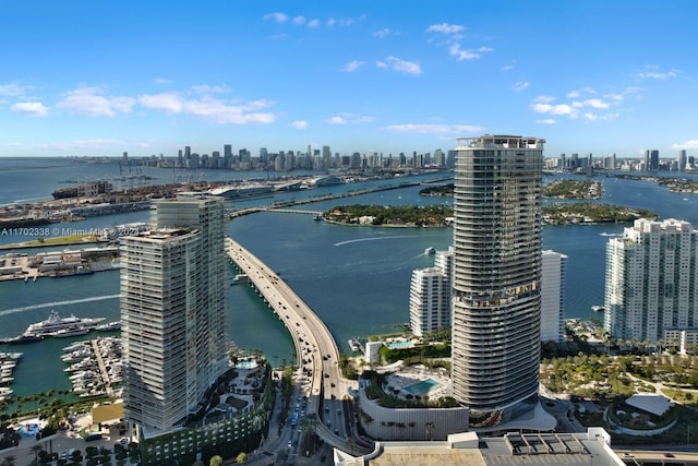 aerial view with a water view