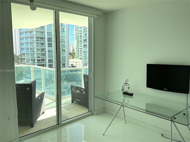 interior space featuring light tile patterned flooring