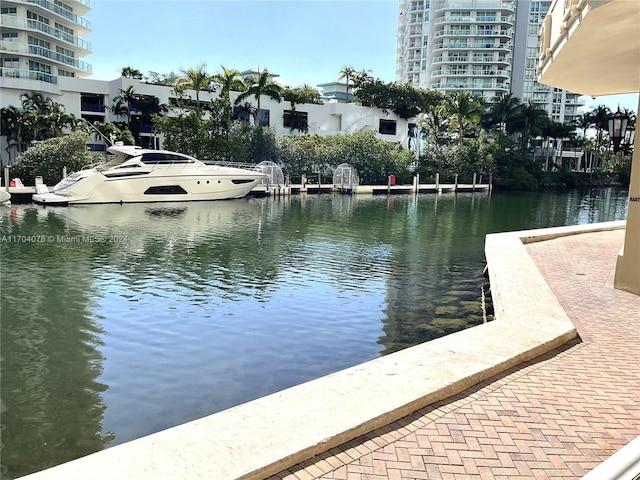 view of dock with a water view