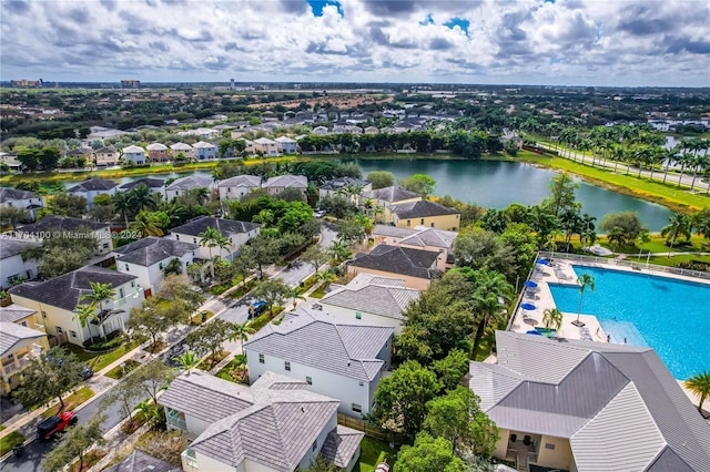 bird's eye view featuring a water view